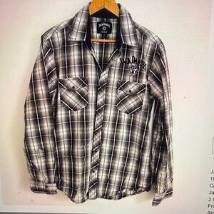 Jack Daniels No 7 Men Pearl Snap Gray Plaid Long Sleeve Shirt Size L